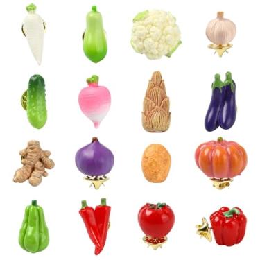 Imagem de KitBeads 16 peças de pinos de resina vegetal, 16 estilos, alho, batata, abóbora, pimentão, lapela para mochilas, roupas, ternos, chapéus, acessórios