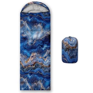 Imagem de Smell Sunshine Saco de dormir infantil para meninos e meninas, estampa de mármore retrô azul, leve, quente, portátil, uso interno, impermeável, resistente ao clima frio, saco de dormir para