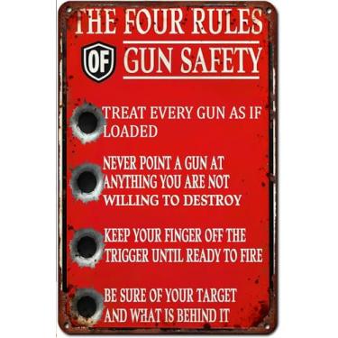 Imagem de Placa de metal retrô The Four Rules of Gun Safety TRATE EVERY GUN AS IF LOADED Metal Plate for Home Club Cafe Office Garden Man Cave Decor 20 x 30 cm
