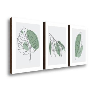 Imagem de Kit 3 Quadros Decorativos Folhagem Abstrata 40x60cm - MeuRodapé