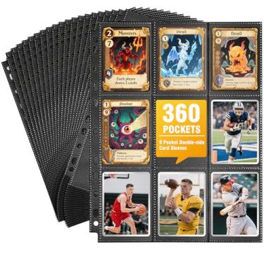 Imagem de Pacote com 20 folhas pretas para fichário com 360 bolsos, capas para cartas de jogo engrossadas de dupla face para fichário de 3 anéis, protetor de página de carregamento lateral com 9 bolsos para MTG, Yugioh, Pokemon, cartões de beisebol
