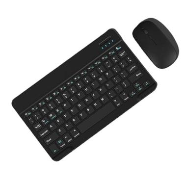 Imagem de Kit Teclado e Mouse Sem Fio Bluetooth Colorido Macaron Para PC iPad Tablet Notebook(Preto)