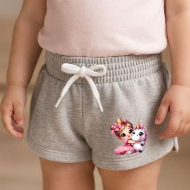 Imagem de Short Moletinho Infantil Feminino Estampado Princesa Unicórnio Estilos