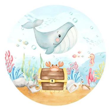 Imagem de Painel Redondo Capas Tema Fundo Do Mar Aquarela Pastéis - Use Thuco, F