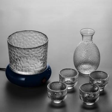 Imagem de JOEUQK Conjunto de copos de saquê com aquecedor de termostato, jarra de saquê japonês, conjunto de 280 ml e 4 copos de saquê, para aquecer bebidas alcoólicas, verde