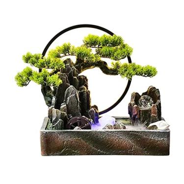 Imagem de Fonte de mesa de resina interna fonte de água cascatas fontes artificiais bonsai árvore decorativa fonte de mesa com luz LED para decoração de espaços internos de casa e escritório fonte de água
