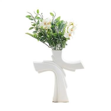 Imagem de WUHUQN Vaso de flores vasos de cerâmica decorativos minimalistas, decorações de flores secas para sala de estar, vaso de arte criativa cruzada para arranjo floral