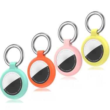 Imagem de Galafoki Pacote com 4 unidades à prova d'água compatível com Apple Air Tags, pacote com 4 capas com etiquetas de ar, chaveiro para crianças, cães, chaves de carro, bagagem, verde menta, laranja, rosa