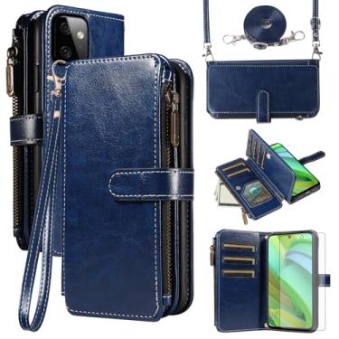 Imagem de Asuwish Capa de celular para Motorola Moto G Power 5G 2023 capa com protetor de tela de vidro temperado e cordão com zíper carteira porta-cartão suporte suporte celular acessórios para celular GPower