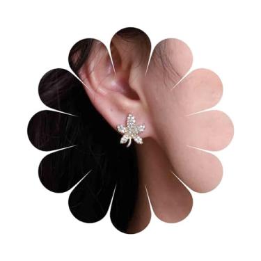 Imagem de Aneneiceera Brincos vintage de folha de cristal minúsculos CZ brincos de folha de cânhamo brincos de folha de bordo canadense brincos de cristal para mulheres, Zinco, nah