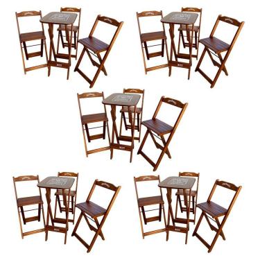 Imagem de Kit 5 Conjuntos Bistrô Mesa Com 3 Banquetas Dobráveis De Madeira Personalizada Jack - Imbuia