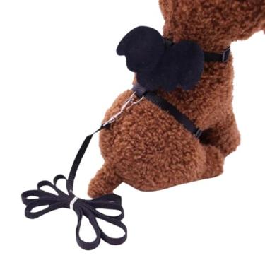 Imagem de Coleira Peitoral Anjinho de gato Pet Colorido com Guia Anjo (PRETO)