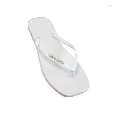 Imagem de Chinelo Havaianas Slim Square Quadradinha Logo Metal Prata Cor-Branco-Prata Tamanho 39-40