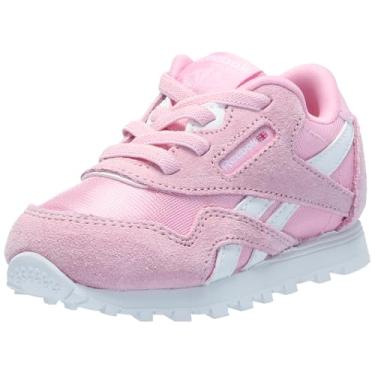 Imagem de Reebok Tênis infantil clássico de nylon para bebês e meninas, Astro Rosa/Branco, 9 Infant