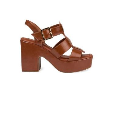 Imagem de Sandália Bebecê Plataforma com Fivela e Salto Bloco, Marrom, 38