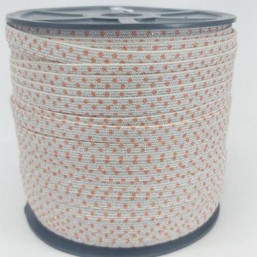 Imagem de 100 metros Elástico Lurex Especial 7mm encadernação Poá Branco Laranja
