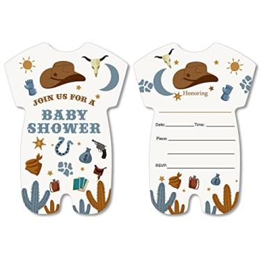 Imagem de Conjunto de 20 convites para chá de bebê Wild West com envelopes para revelação de gênero caubói ocidental convites em forma de festa preenchem convites em branco