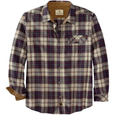 Imagem de Legendary Whitetails Camisa masculina de flanela manga comprida abotoada 100% algodão, Xadrez de pedra tartã, G
