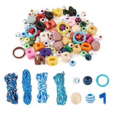 Imagem de FASHEWELRY Kit de chaveiro com contas turquesa DIY, slider, contas de acrílico coloridas, grande orifício, contas europeias, cordas de paracord e fechos de anel de mola para artesanato, kit de