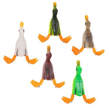 Imagem de GYZOUKA 5 iscas de pato Topwater para pesca de robalo, isca de borracha flutuante 3D com ganchos