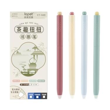 Imagem de lopet 4 peças de canetas de tinta de gel torcidas apagáveis ponta ST de 0,5 mm, aroma de chá, apagável, tinta azul, escrita suave, secagem rápida, estudantes, escola, escritório, artigos de papelaria
