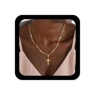 Imagem de TseanYi Colar com pingente de cruz punk, corrente de clipe de papel, vintage, vintage, cruz, cruz, ajustável, crucifixo religioso, gargantilha para mulheres