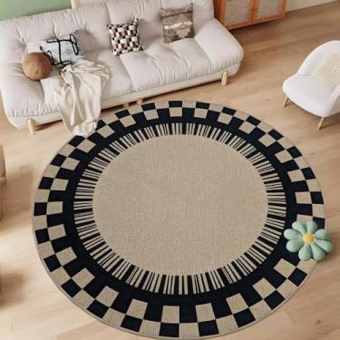 Imagem de Lacomfy Tapete moderno de 1,8 m redondo fácil de juta para varanda ao ar livre, fazenda, quarto, sala de estar, quarto de crianças, tabuleiro de xadrez de juta sintética circular, antiderrapante