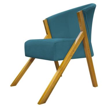 Imagem de Poltrona Decorativa You Suede Braça Amadeirada - Azul-marinho Suede