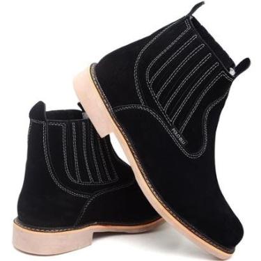 Imagem de Botina Chelsea Masculina Nobuck Couro Clássica Bico Quadrado Adulto e Juvenil 33 ao 44-Masculino