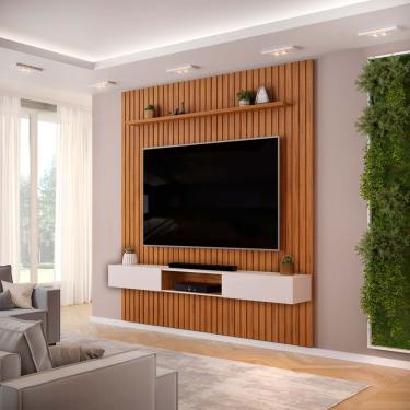 Imagem de Painel Ripado Com Bancada Suspensa Para Tv Até 75 Polegadas 250 Trento Freijó/off White - Dj Móveis