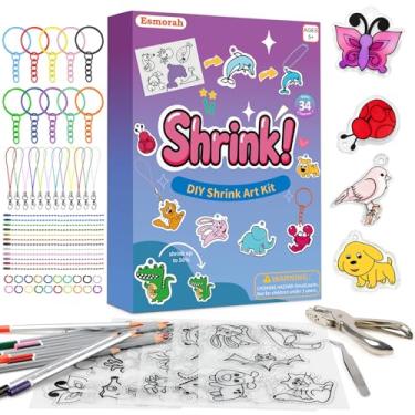 Imagem de Kit de chaveiro de folhas retráteis de 74 peças, folhas de plástico retrátil com 6 peças de papel de arte de filme retrátil com estampa de 20 cm x 14,5 cm para crianças, artesanato faça você mesmo