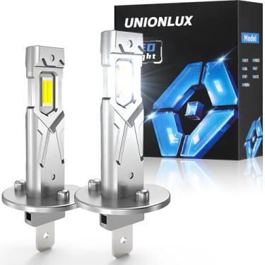 Imagem de unionlux Lâmpadas H1 atualizadas, 500% + 35000LM Super Brilhantes 1:1 Tamanho Mini H1 Luzes LED H1, sem necessidade de adaptador Fácil instalação, 6500K Branco frio, Canbus Ready, Plug and Play