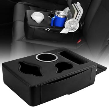 Imagem de SPEEDNRG Suporte de copo para assento traseiro de carro, suporte de bebida de carro de couro PU, bandeja expansível para sofá, cama, armazenamento de copos, organizador de assento traseiro à prova