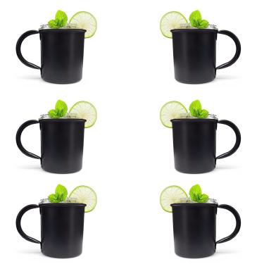 Imagem de Kit 6 Canecas Moscow Mule Lisa Drink Aço Inox Premium 420ml Preto