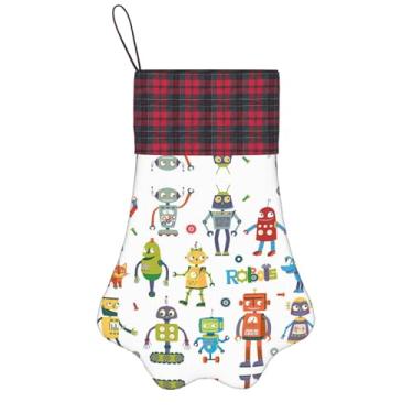 Imagem de SKKNT Lindos desenhos animados robôs estampados meias de Natal animais de estimação decoração de natal cães gatos árvore decoração doce presente conveniente