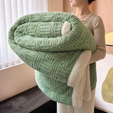 Imagem de Cobertor de lã fofo feminino masculino para cama adulto longo casal solteiro para sofá inverno lã grossa quente e confortável para primavera, outono e inverno (verde, 150 x 200 cm)