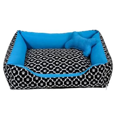 Imagem de Cama Pet para Cachorro e Gato Média | Confortável, Lavável e Impermeável | Zíper e Enchimento Removível(Patinha Turquesa)