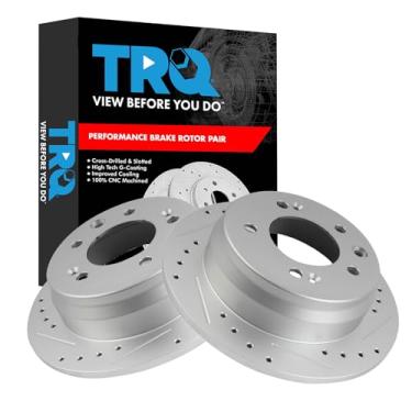 Imagem de TRQ Conjunto de rotores de freio traseiro de desempenho premium G-Coated Slotted X Drilled Compatível com Hyundai Tucson 2010-2015 Kia Sportage 2011-2016