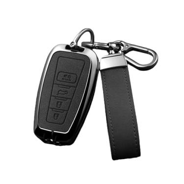 Imagem de Capa de couro para chave remota inteligente de carro compatível com Toyota Avalon Camry RAV4 Prius CHR C-HR Corolla Land Cruiser Prado Chaveiro(N-gun black ring)