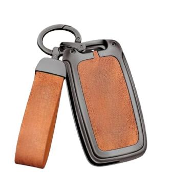 Imagem de Capa de chave de carro de liga de zinco compatível com Skoda Octavia A5 A7 Fabia Superb Kodiaq Karoq Proteção de couro Shell Fob Holder Acessórios(A-gun orange)