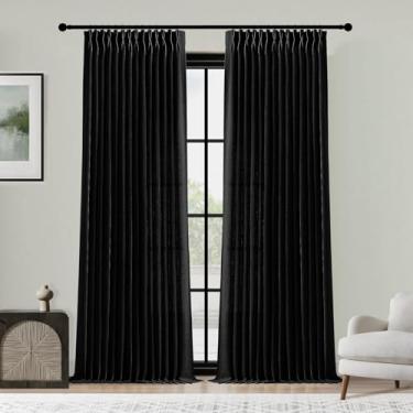 Imagem de Cortinas pretas de 224 cm, cortina plissada de linho para sala de estar, filtragem de luz do chão ao teto, cortinas plissadas, texturizadas, grossas semitransparentes, com ganchos para quarto, quarto