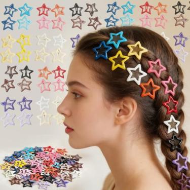 Imagem de Conjunto de 50 grampos de cabelo estrela | Mini grampos de cabelo de cores mistas para mulheres, clipes de franja fofos, acessórios de cabelo para fotos de festa