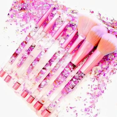 Imagem de Conjunto de pincéis de maquiagem Sparkly Unicórnio, kit de 7 peças de pincéis cosméticos líquidos com glitter com base para blush para crianças, adolescentes, meninas e mulheres (rosa)