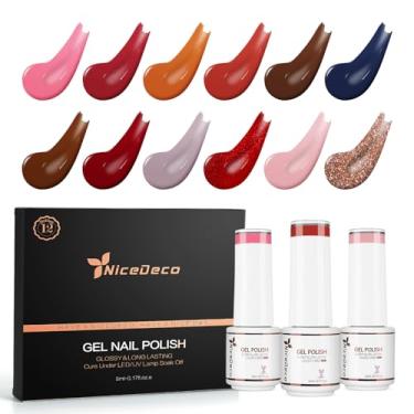 Imagem de Nicedeco Esmalte de unhas de gel 12 cores, sem hema, sem crueldade, vegano, outono inverno U V gel manicure kit DIY casa para mulheres meninas kit 5