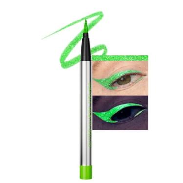 Imagem de Delineador verde brilhante UV neon gel delineador lápis maquiagem, arco-íris Halloween colorido gel delineador de olhos brilho na maquiagem escura, delineadores à prova d'água de longa duração para