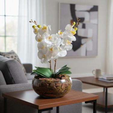 Imagem de Arranjo Centro de Mesa Vaso Grande 2 Orquídeas Branca Artificial - Dec
