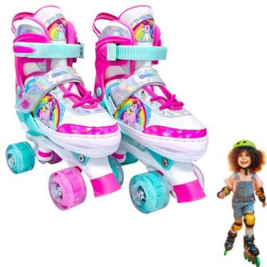 Imagem de Patins Quad Roller Infantil Colorido Unicórnio C/ Luz Freio - DM Toys 