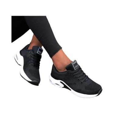 Imagem de Tênis Feminino Casual Plataforma Branco Respirável De Malha Para Camin