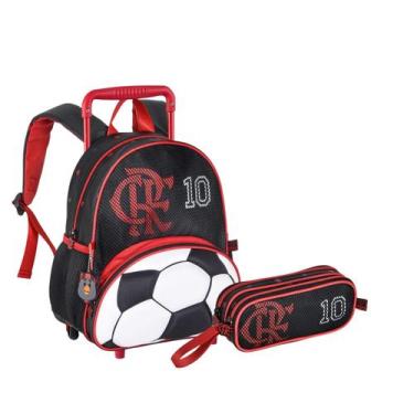 Imagem de Kit Mochila De Rodinhas Flamengo Com Estojo Duplo Licenciado Ideal Par