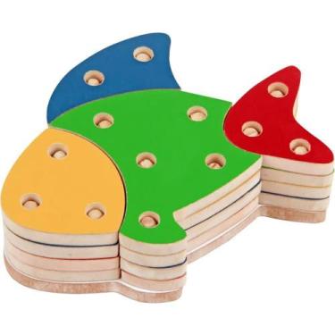 Imagem de Brinquedo para Montar Peixe MDF TROQUE/ENCAIXE 16PCS - Carlu